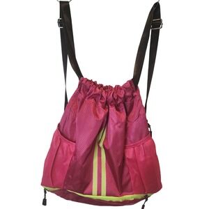 Drawstring Backpack with Shoe‎ Compartment Pink Gym Travel Backpacking Bag